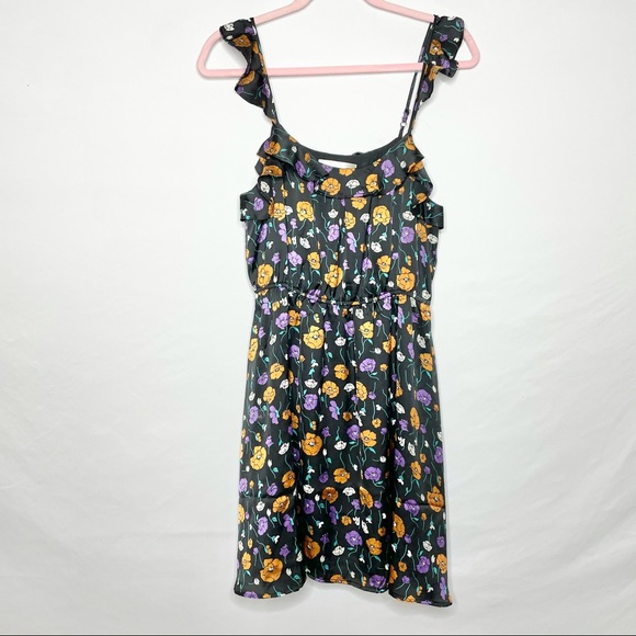 J.O.A. Floral Satin Mini Dress in Black Multi - Picture 4 of 6